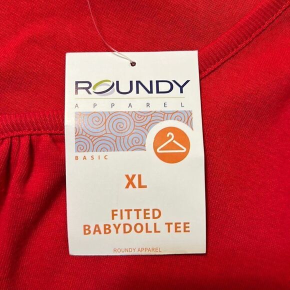 Roundy XL Basic Red Pink V-Neck Fitted Baby Doll Short Sleeve Cotton Tee - Picture 10 of 10